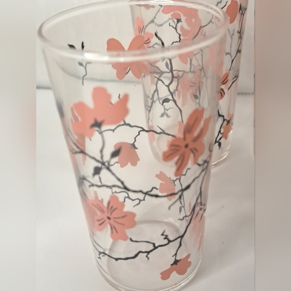 Set of 3 Vintage Federal Glass 4oz Juice Glasses Dogwood Pink and Black. - Picture 2 of 6